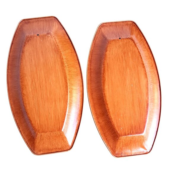 Vintage Hand-Painted Wood Look Trays Floral Design Set Of 2 11"x6" Signed - Picture 4 of 6